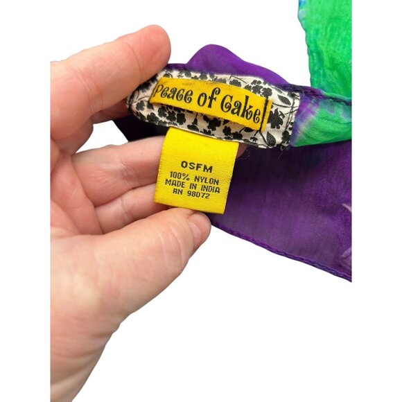 Vintage Peace of Cake Tie Dye Sheer Rectangle Neck Scarf Purple Green Blue - Picture 7 of 8